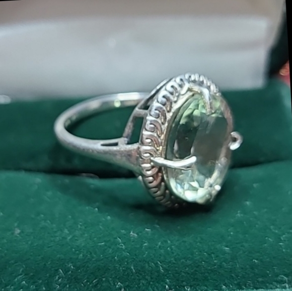 PTI Sterling Silver Large Green Stone Cocktail Ring Oval Size 9.75 Handmade - Picture 4 of 8